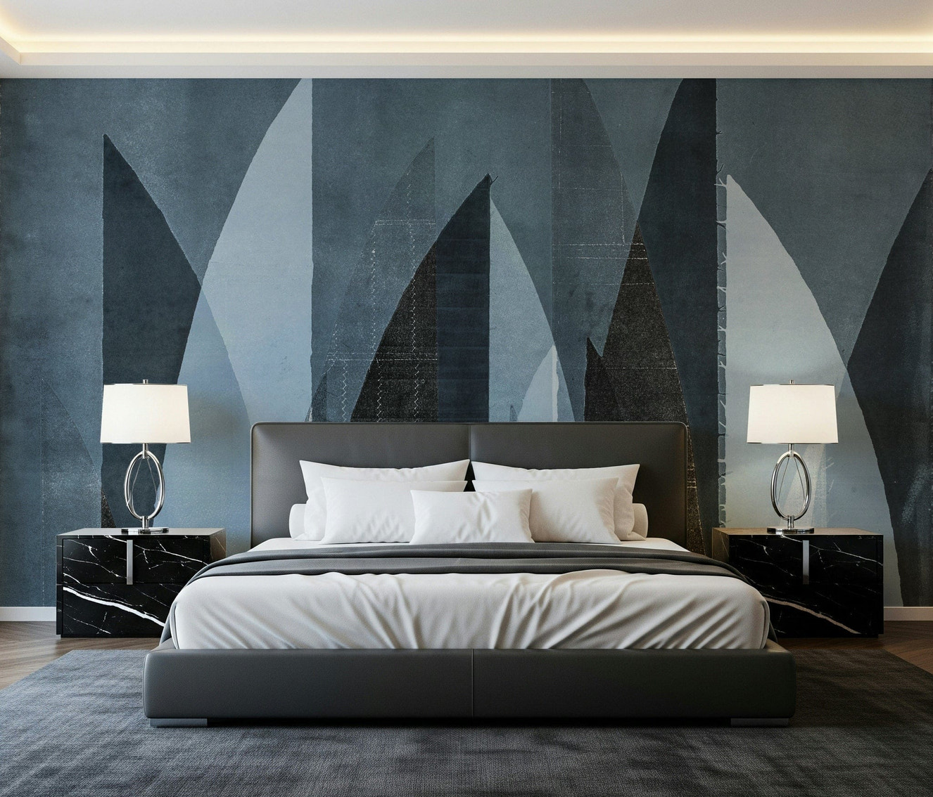 A serene geometric peak wall mural for your decor.

