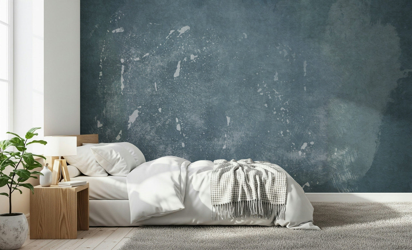 A contemplative gentle plaster wallpaper mural for a feature wall.