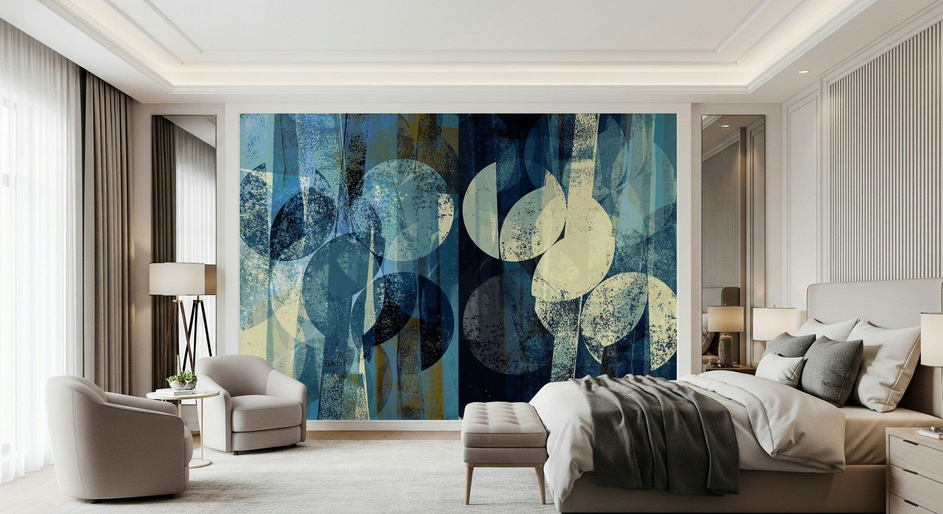 An artistic minimalist form mural for home decor.