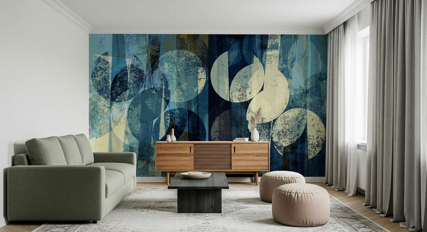 A graceful subtle pattern wall mural in rich, indigo tones.