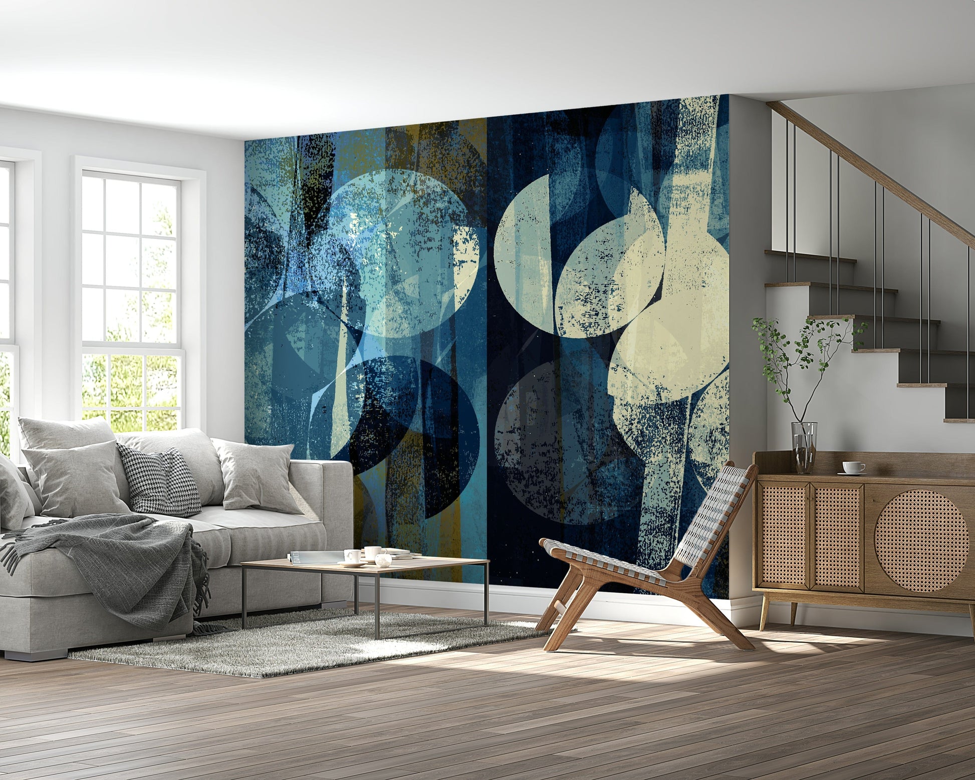 A contemplative gentle wash wallpaper mural for a feature wall.