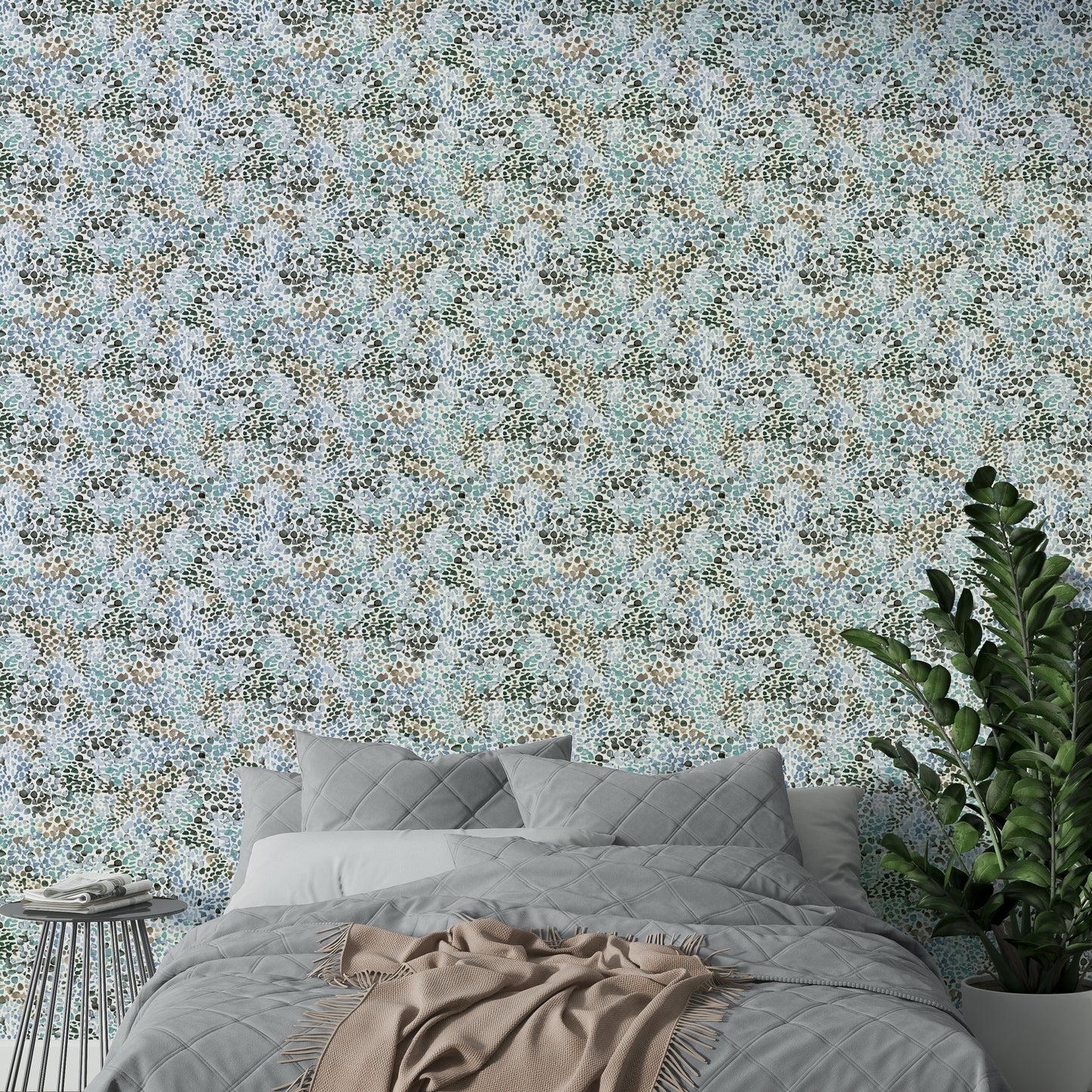 Soft abstract mural with blue watercolor shades

