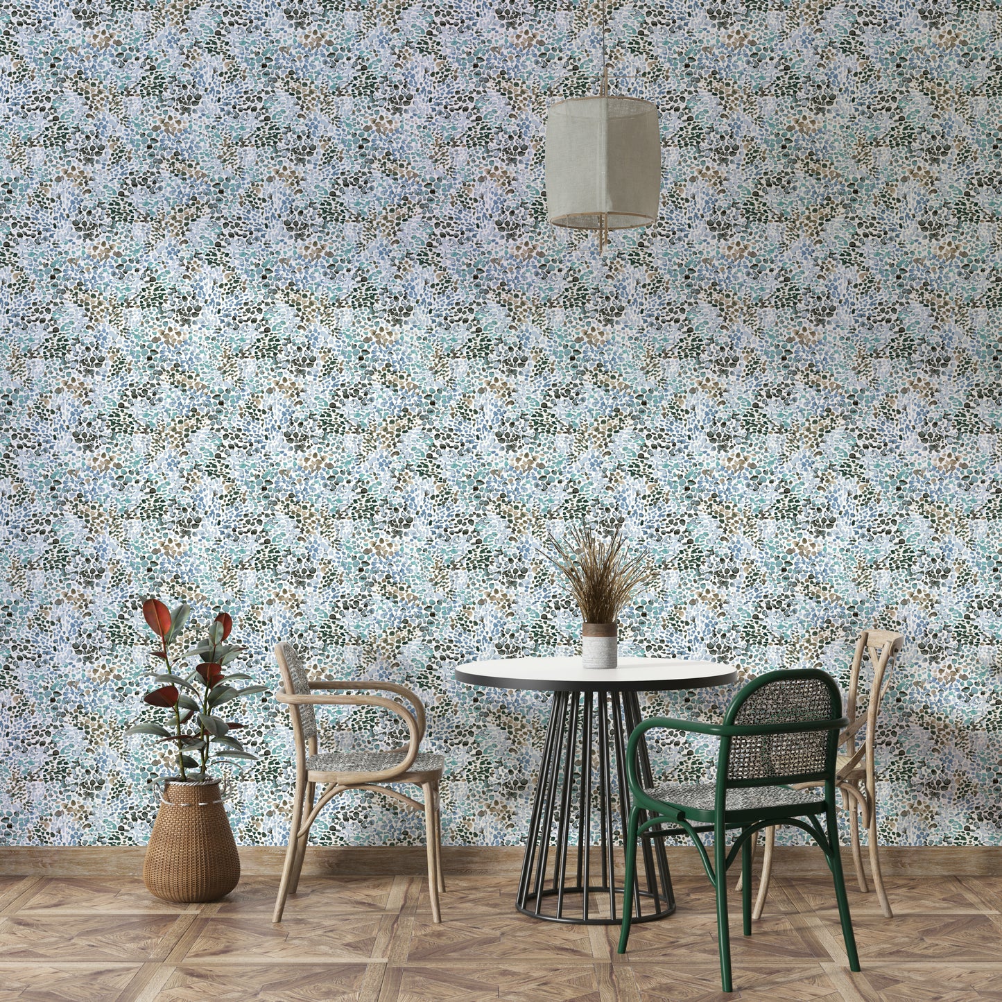 Modern blue tones in watercolor wall design

