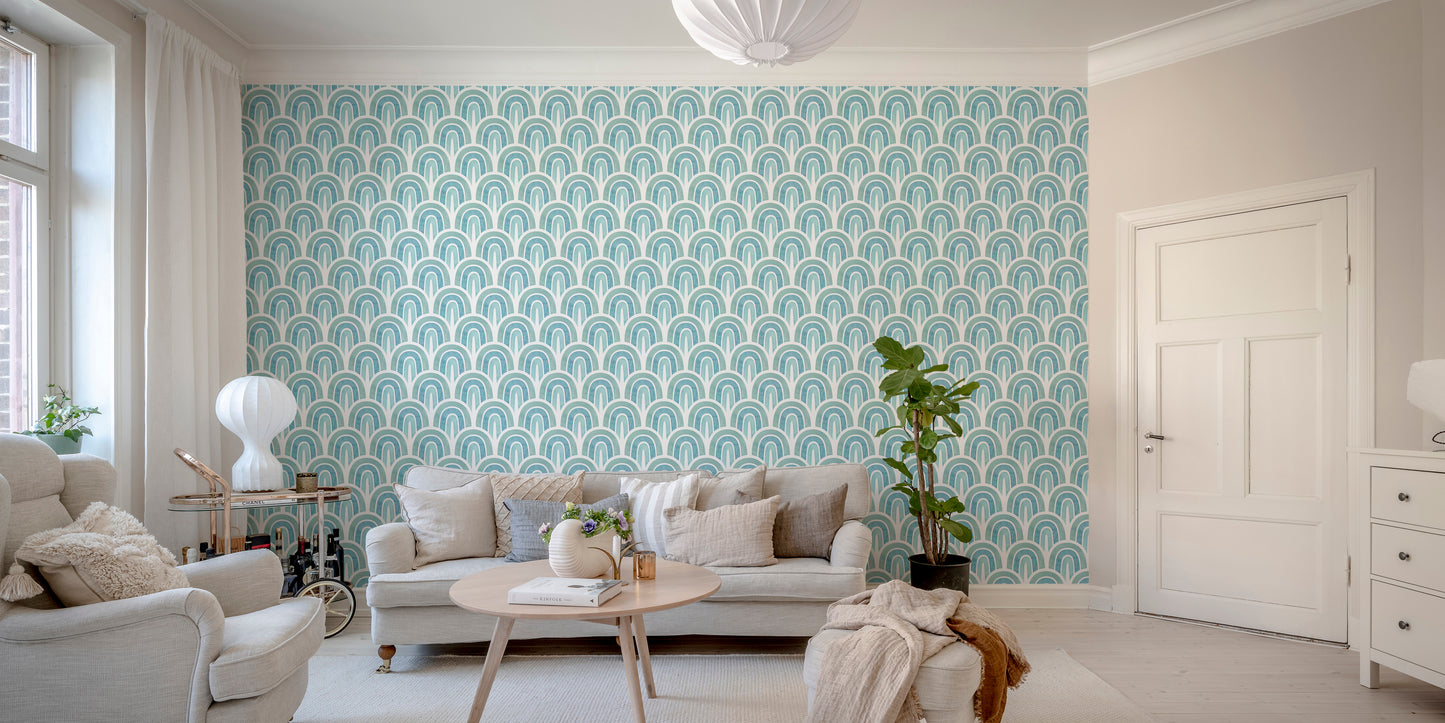 Warm tones pastel rainbow wall design
