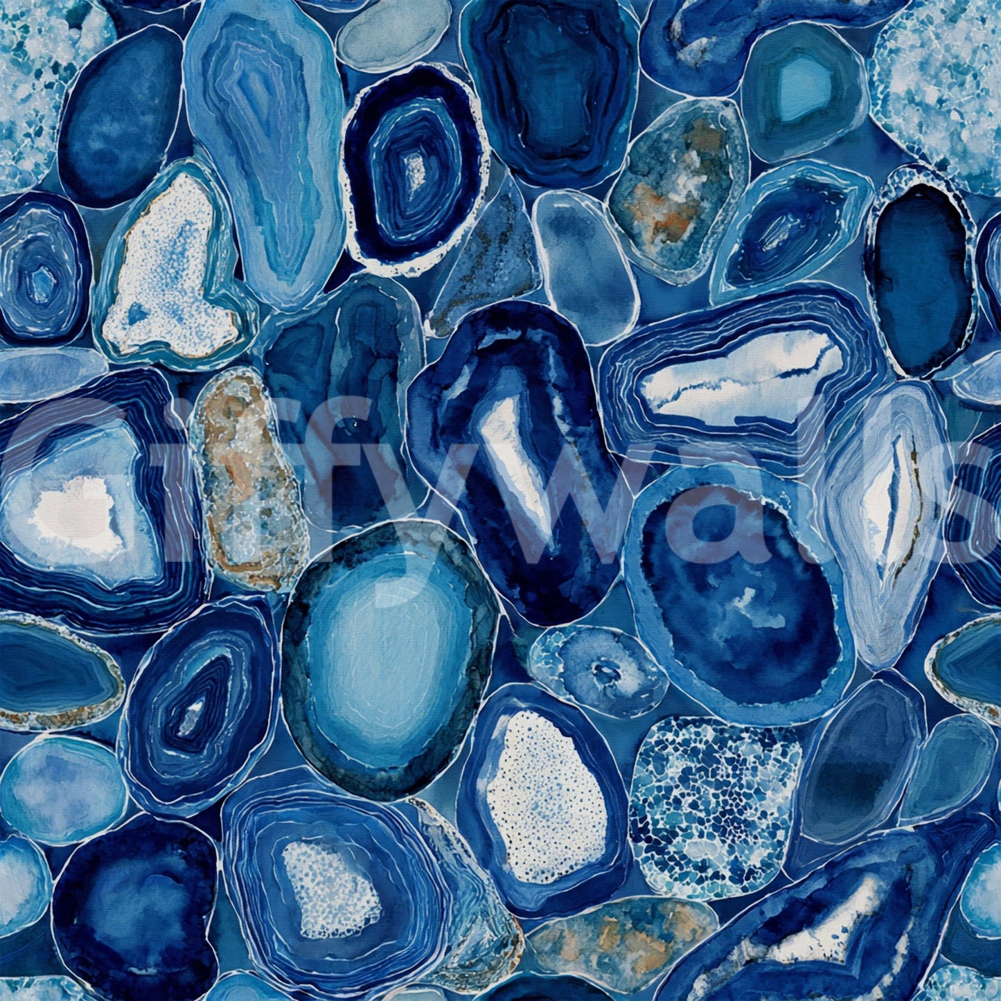 Blue Agate Stone Slices wallpaper close-up showing the pattern detail of sliced blue agate gems with amber accents