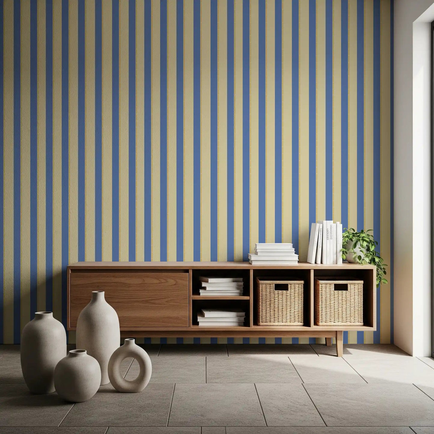 Blue and yellow Candy stripes Wallpaper in a crisp and clean color palette.
