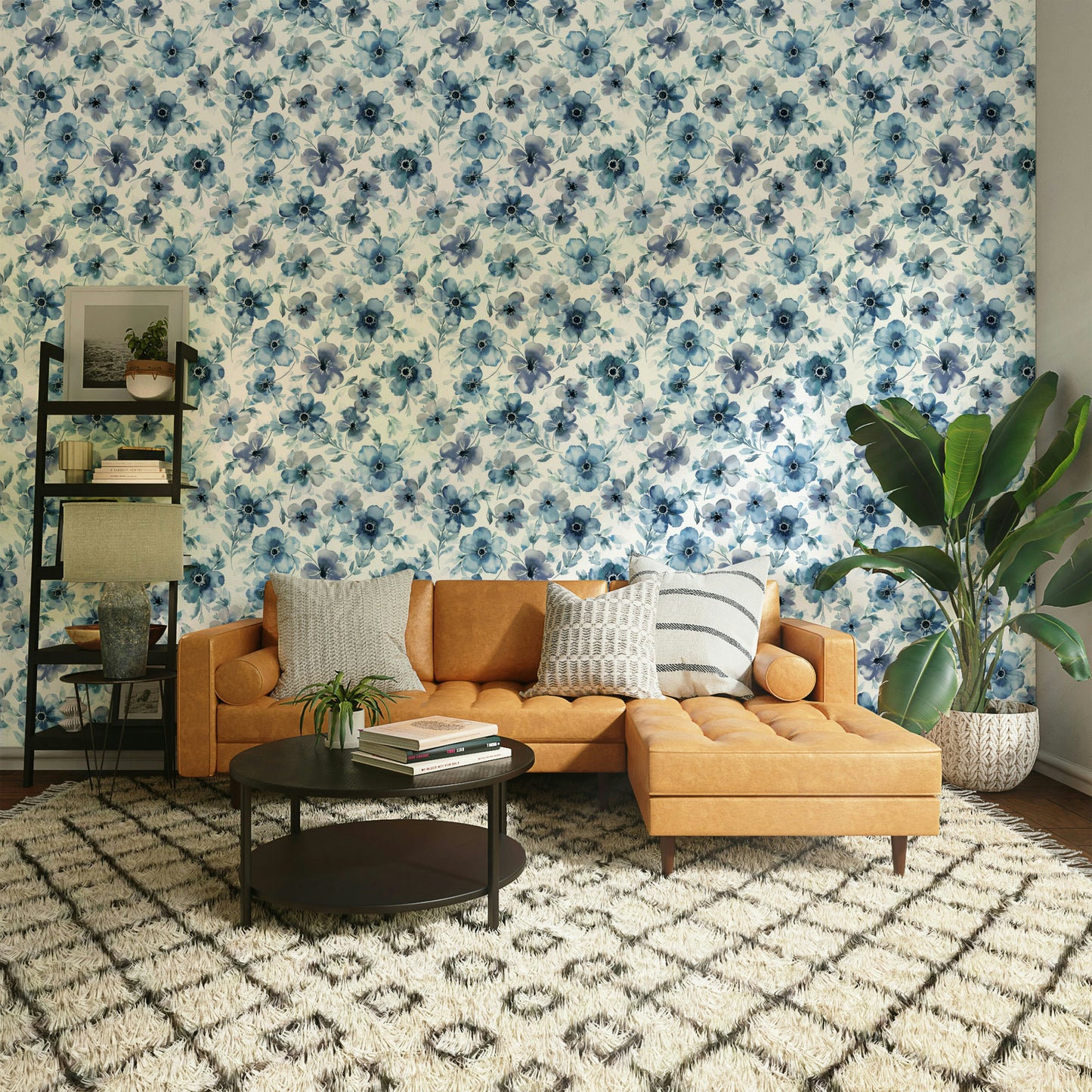 Blue anemone flower mural for modern interiors

