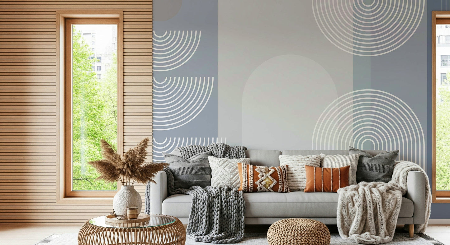 A calming modern pattern wallpaper mural that defines a space.