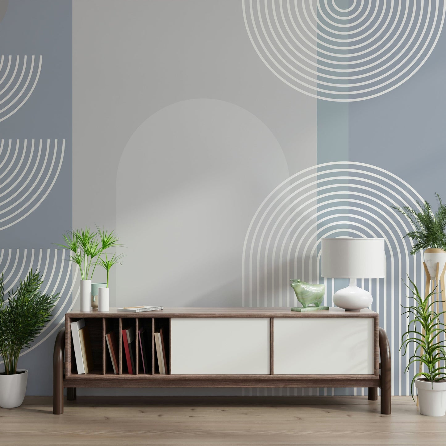 A beautiful modern art wall mural for a living room.