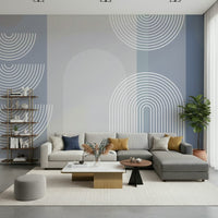 An artistic modern block mural on minimalist wallpaper.