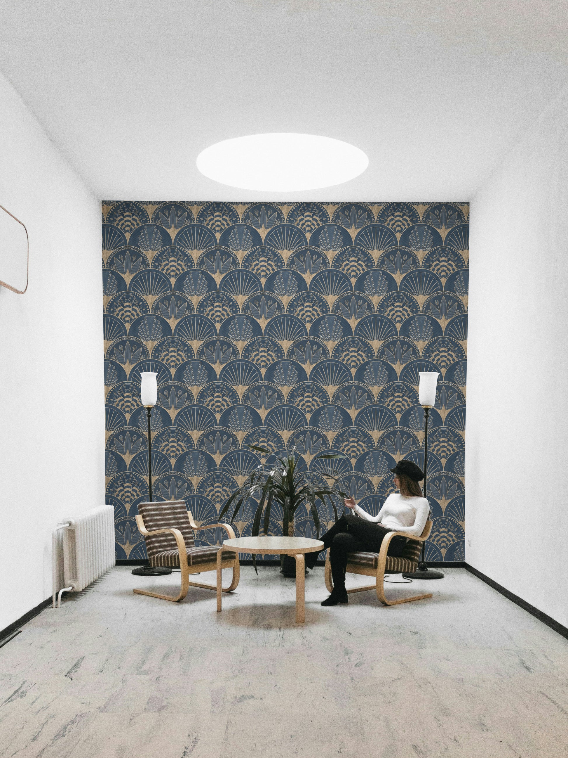 Retro blue and gold wall mural

