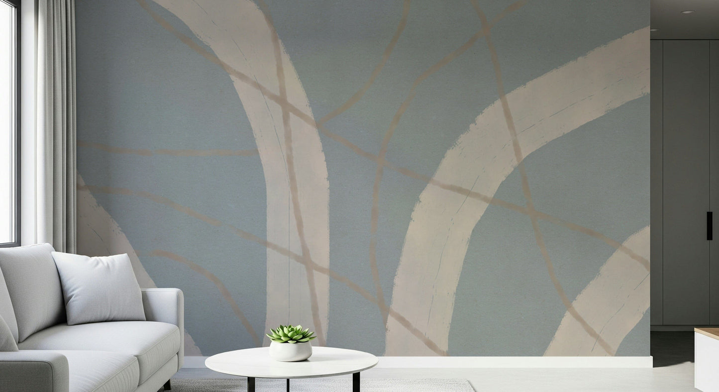 An artistic minimalist form mural for home decor.