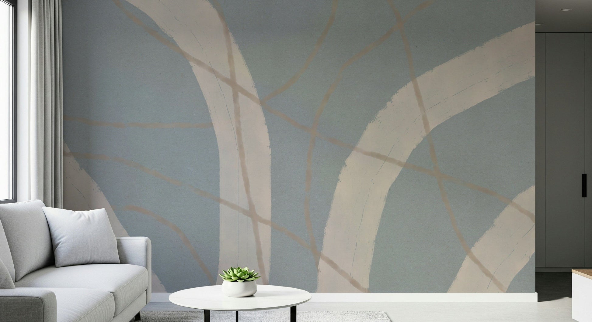An artistic minimalist form mural for home decor.