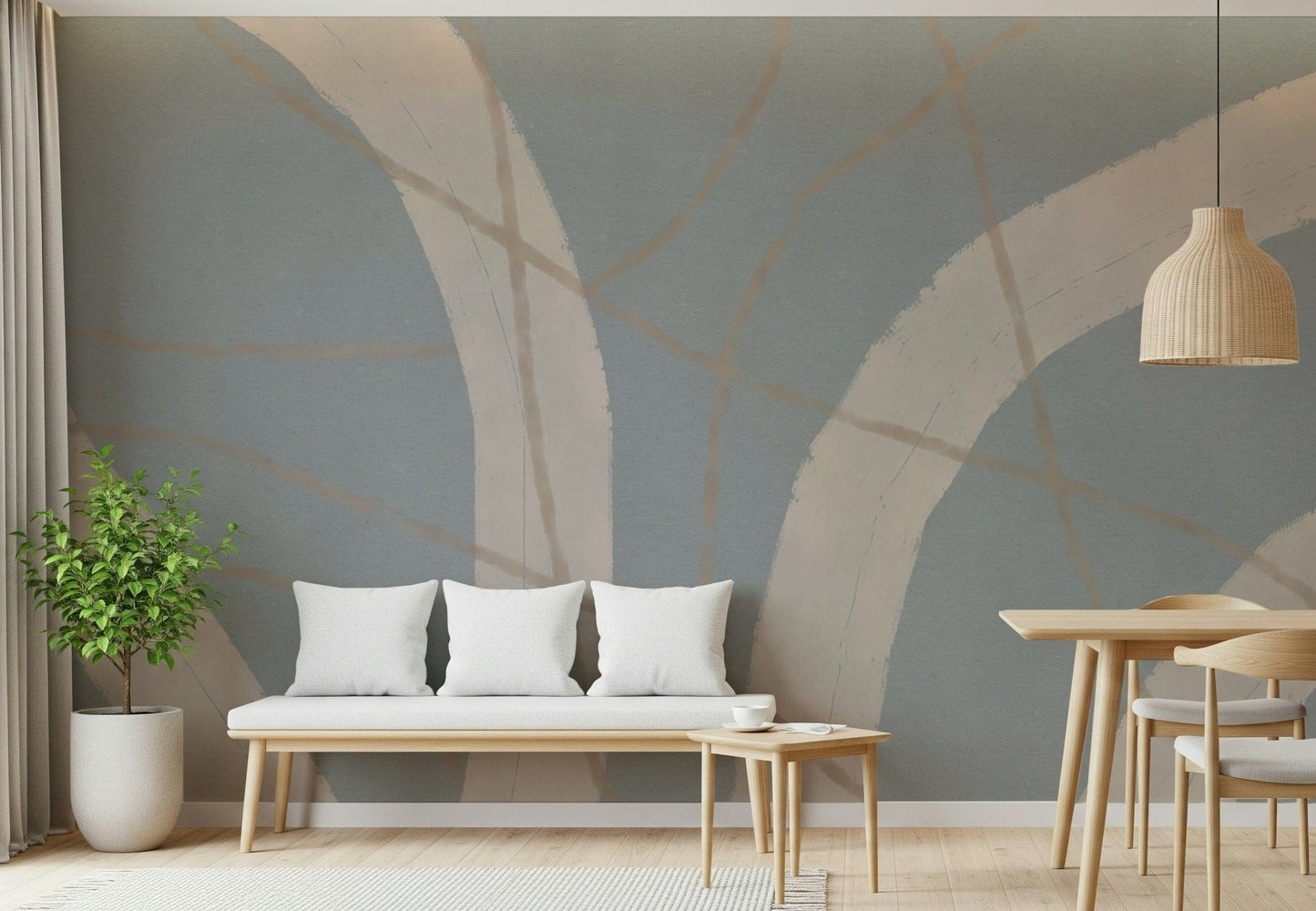 A beautiful modern art wall mural for a living room.