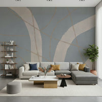 A peaceful modern abstract mural on decorative wallpaper.