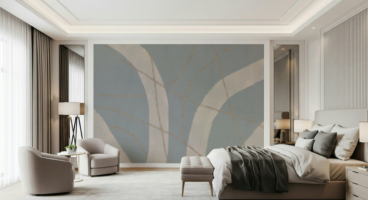 A beautiful abstract curved stroke wallpaper mural for a modern home.