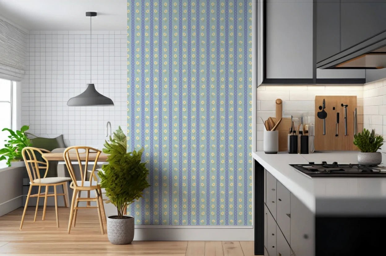 Blue Bloom Stripes Wallpaper⁠