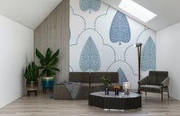 Elegant Blue Botanic Arbor design wallpaper, stylish repeating icon.