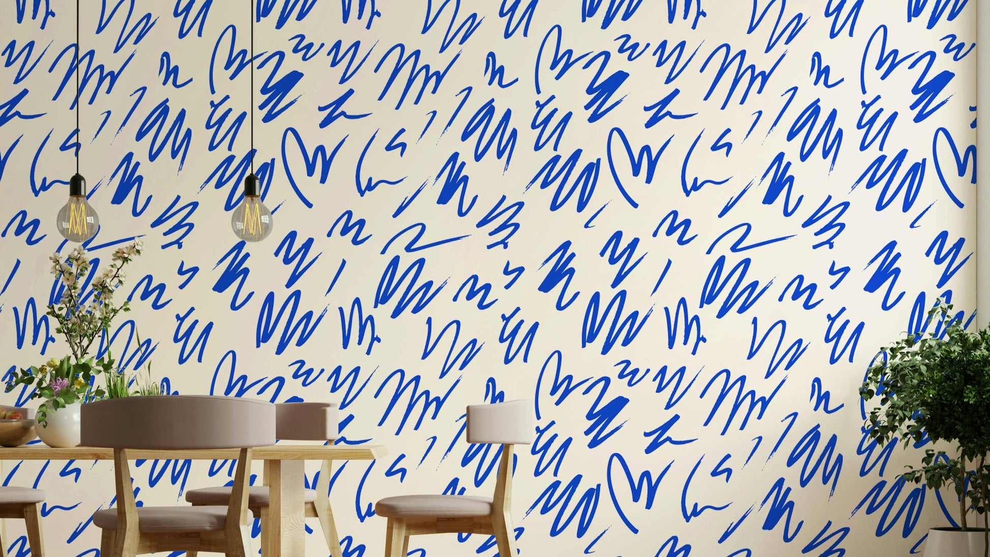 Blue Marker Wallpaper on a living room wall


