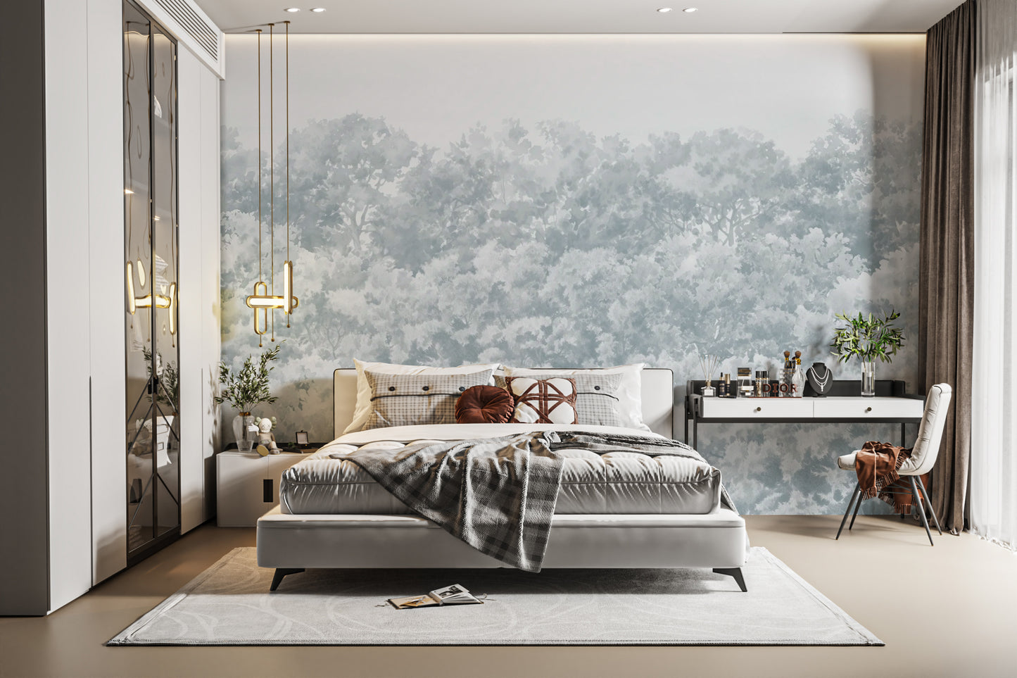 Serene blue buttonwood tree wallpaper mural