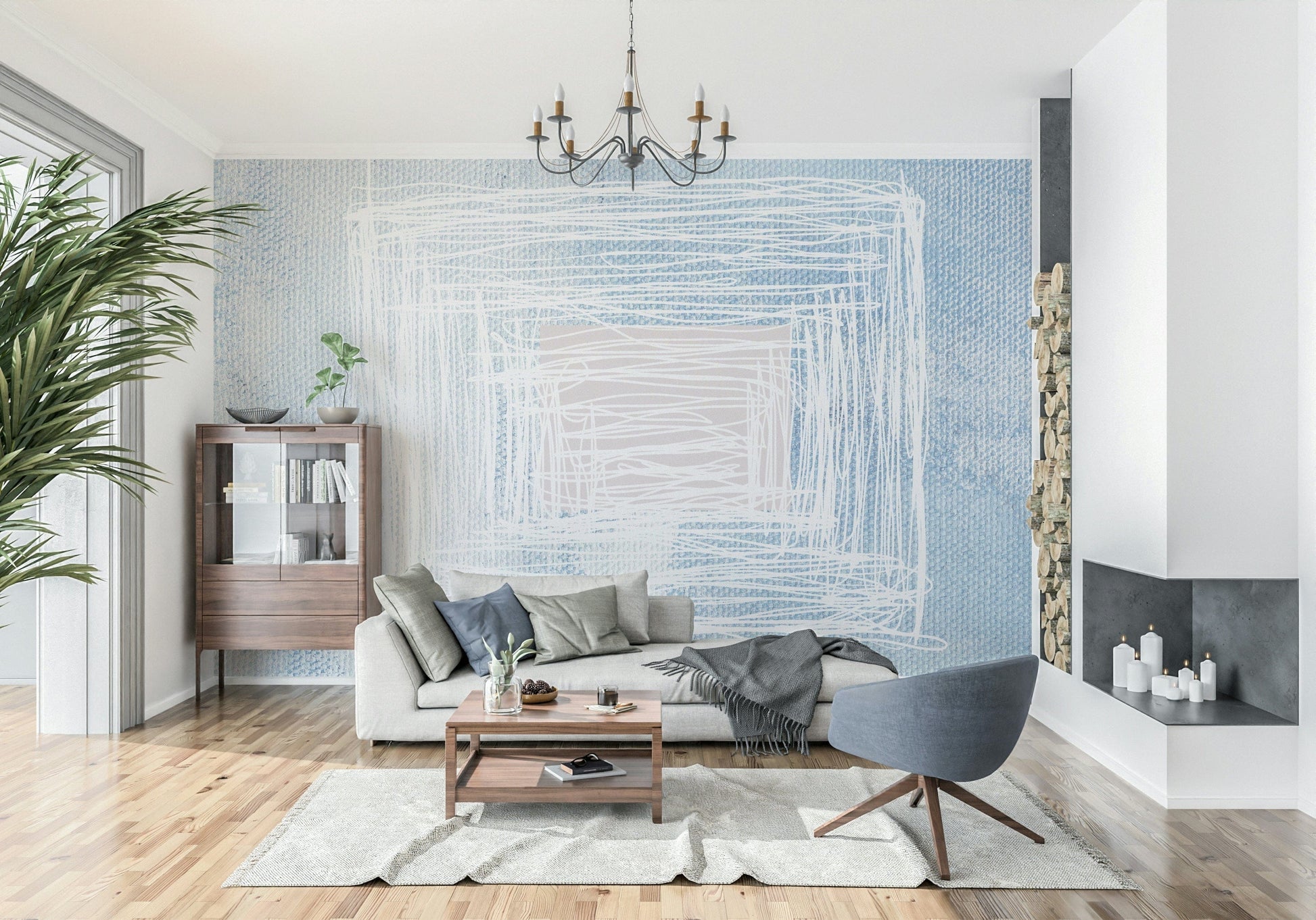 An artistic minimalist form mural for home decor.