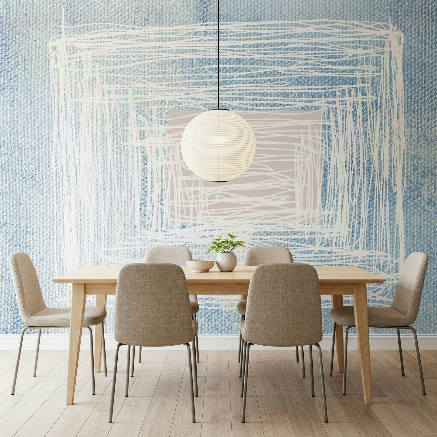 An artistic soft focus mural on minimalist wallpaper.