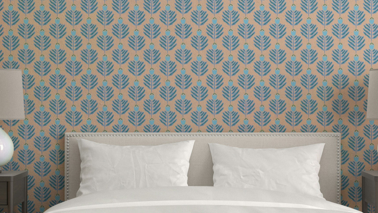 Blue chunky plant jewel jungle wallpaper for a tropical vibe

