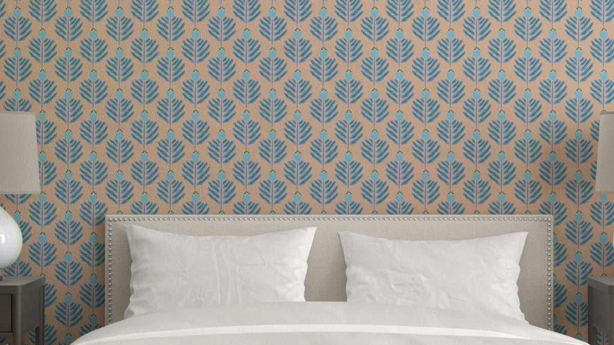 Blue chunky plant jewel jungle wallpaper for a tropical vibe

