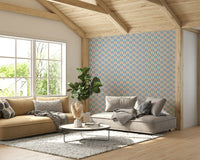 Bold blue chunky plant wallpaper with tropical jewel details

