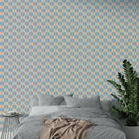 Blue jungle-inspired chunky plant wallpaper with jewel highlights

