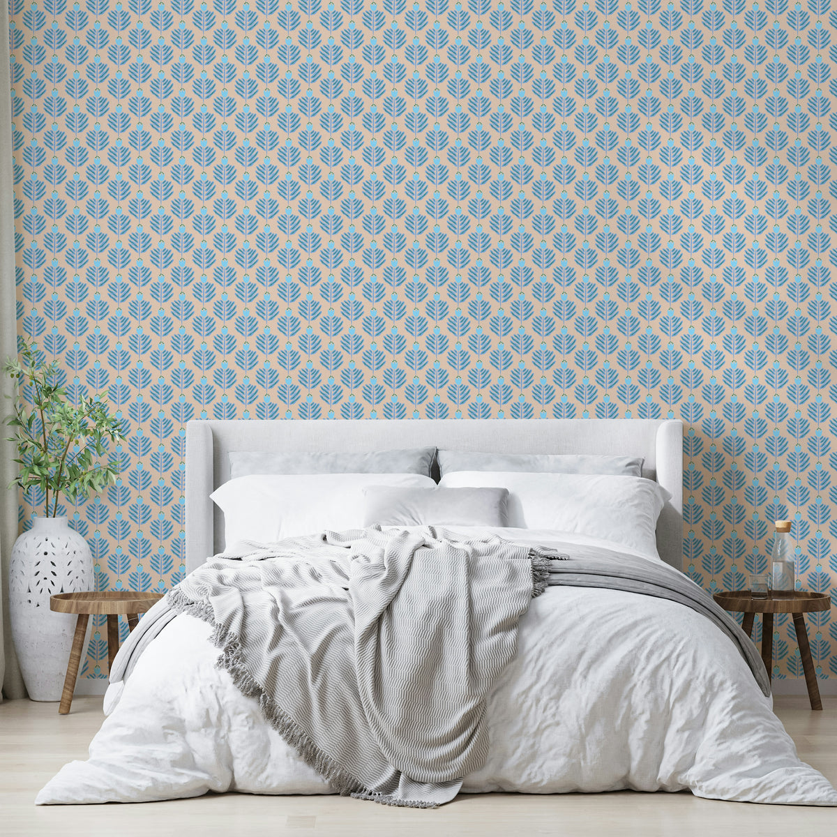 Lush blue chunky plant wallpaper with rich jungle jewel patterns

