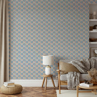 Vibrant blue chunky plant wallpaper featuring jungle jewel details

