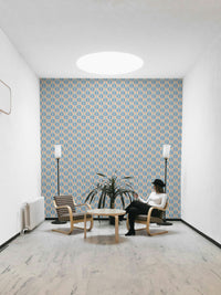 Bold blue chunky plant wallpaper with jewel jungle accents

