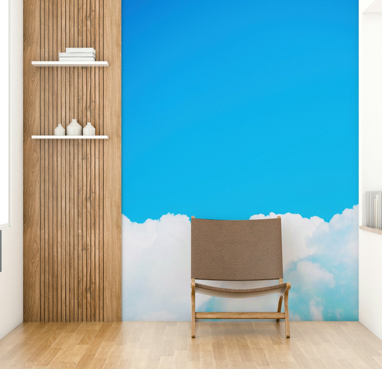 A beautiful serene sky wallpaper mural with soft clouds.



