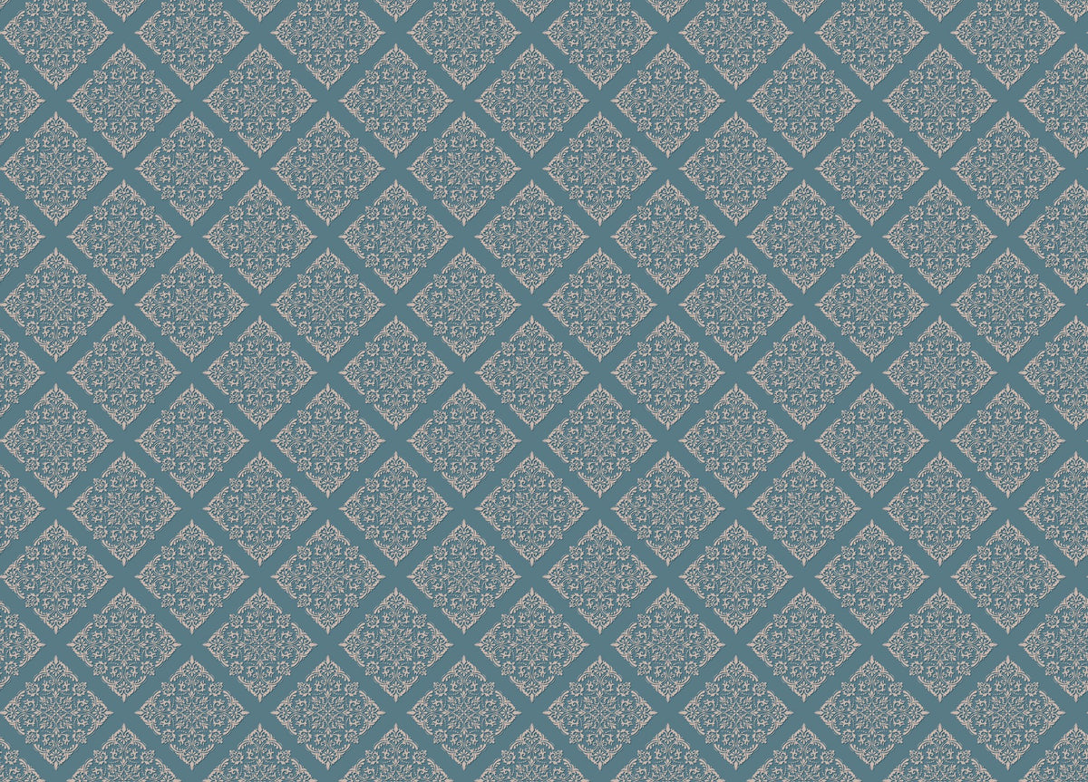 Blue Damask Peel and Stick Wallpaper Mural in your room — zoomed