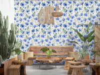 Home interior Blue Cornflower Dream, watercolor cornflower repeating motif.