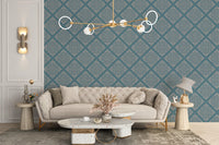 Decorative blue damask removable wall mural
