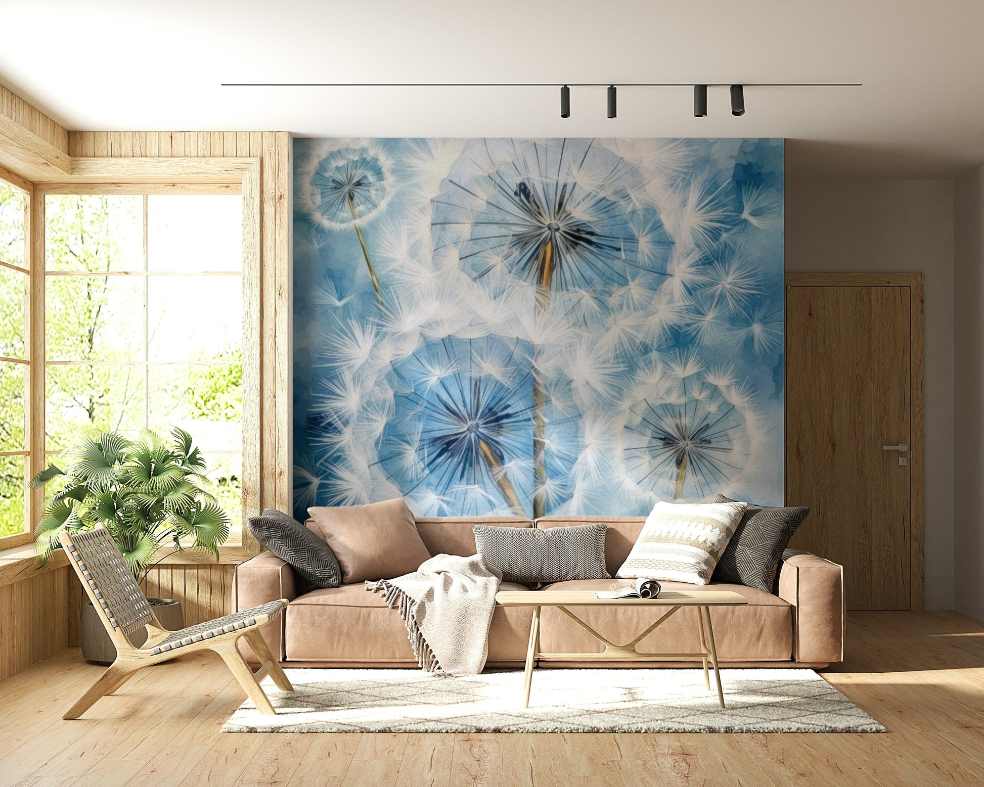 Dreamy Nature Dandelion Mural – Soft-toned wallpaper mural symbolizing wishes and gentle movement in the wind.