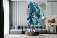 A calming abstract design wallpaper mural that defines a space.

