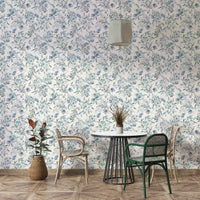 Chic blue wallpaper with festive floral details

