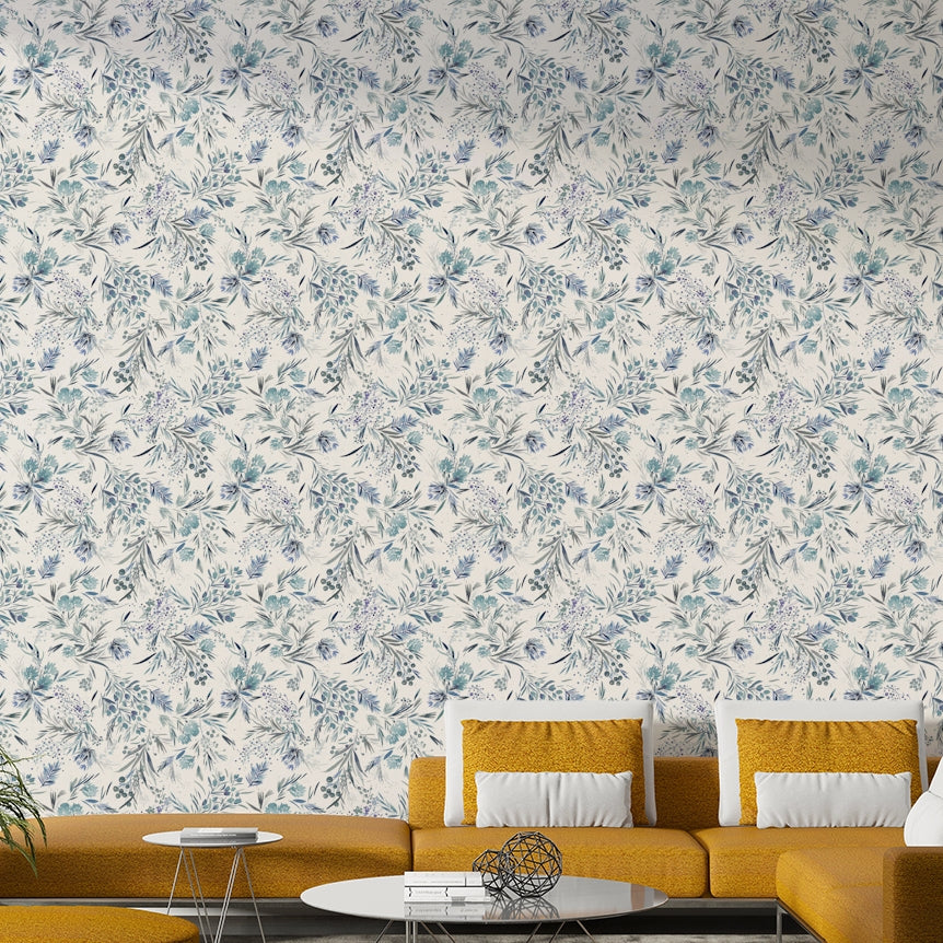 Stylish floral wallpaper with minimal plant motifs

