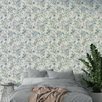 Blue plant and flower wallpaper with minimal design

