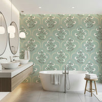 Arched Floral Elegance, sophisticated bedroom feature wall treatment.