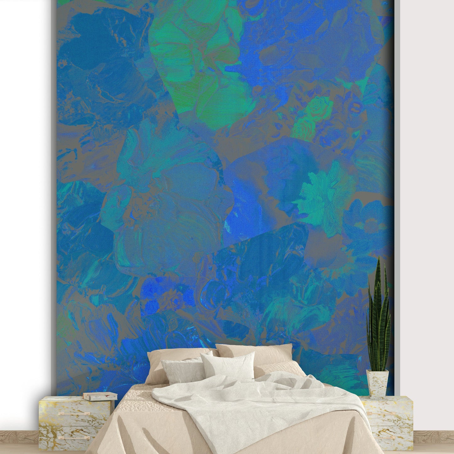 A serene blue bloom wall mural for your decor.

