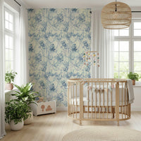 Blue Floral Chinoiserie Charm monochrome botanical ribbon print.