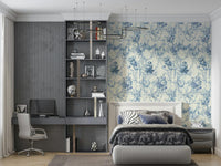 Ornate Blue Floral Chinoiserie Charm pattern sophisticated blue tones.
