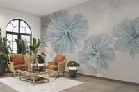 A peaceful wall mural with an elegant floral pattern.

