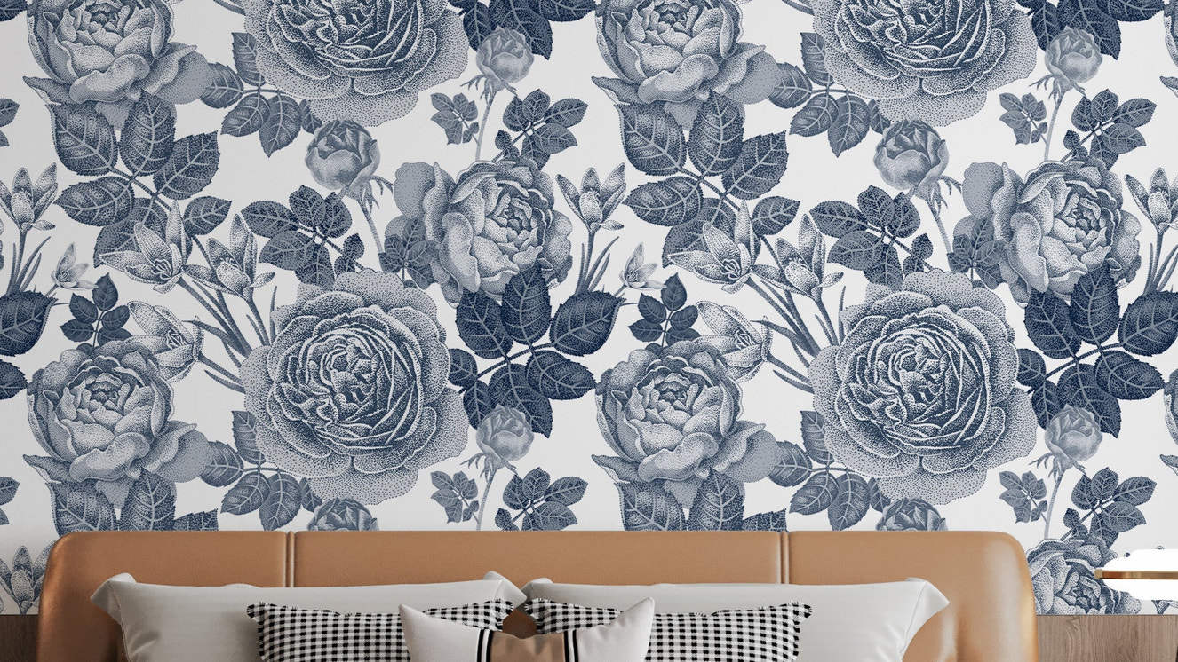 Elegant blue floral pattern wallpaper
