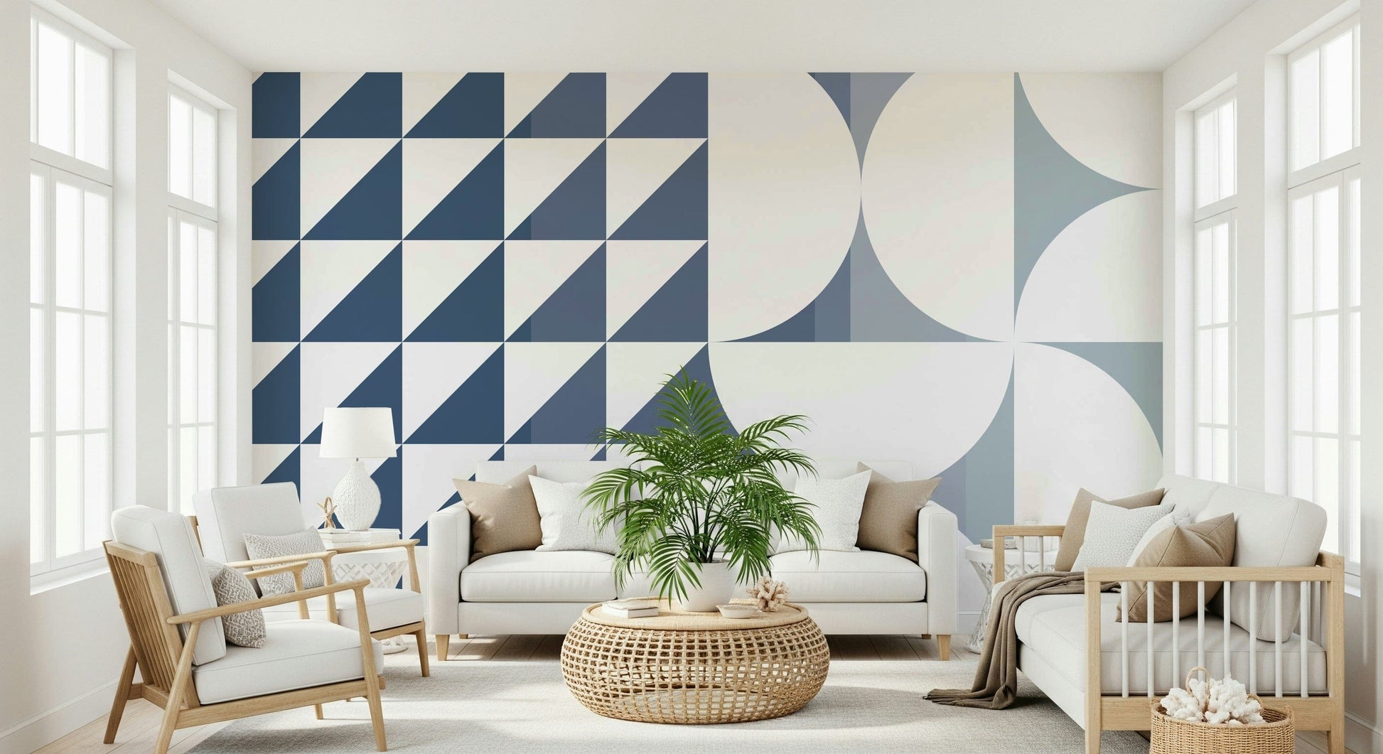 A calming abstract design wallpaper mural that defines a space.