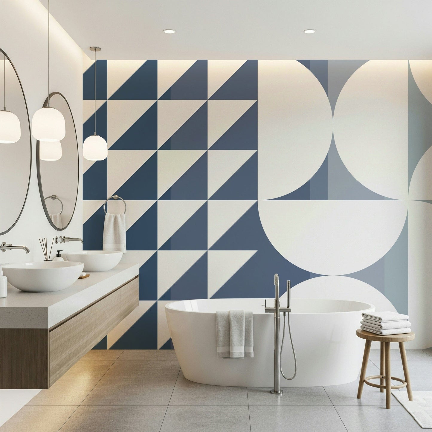 An artistic minimalist shape mural for home decor.